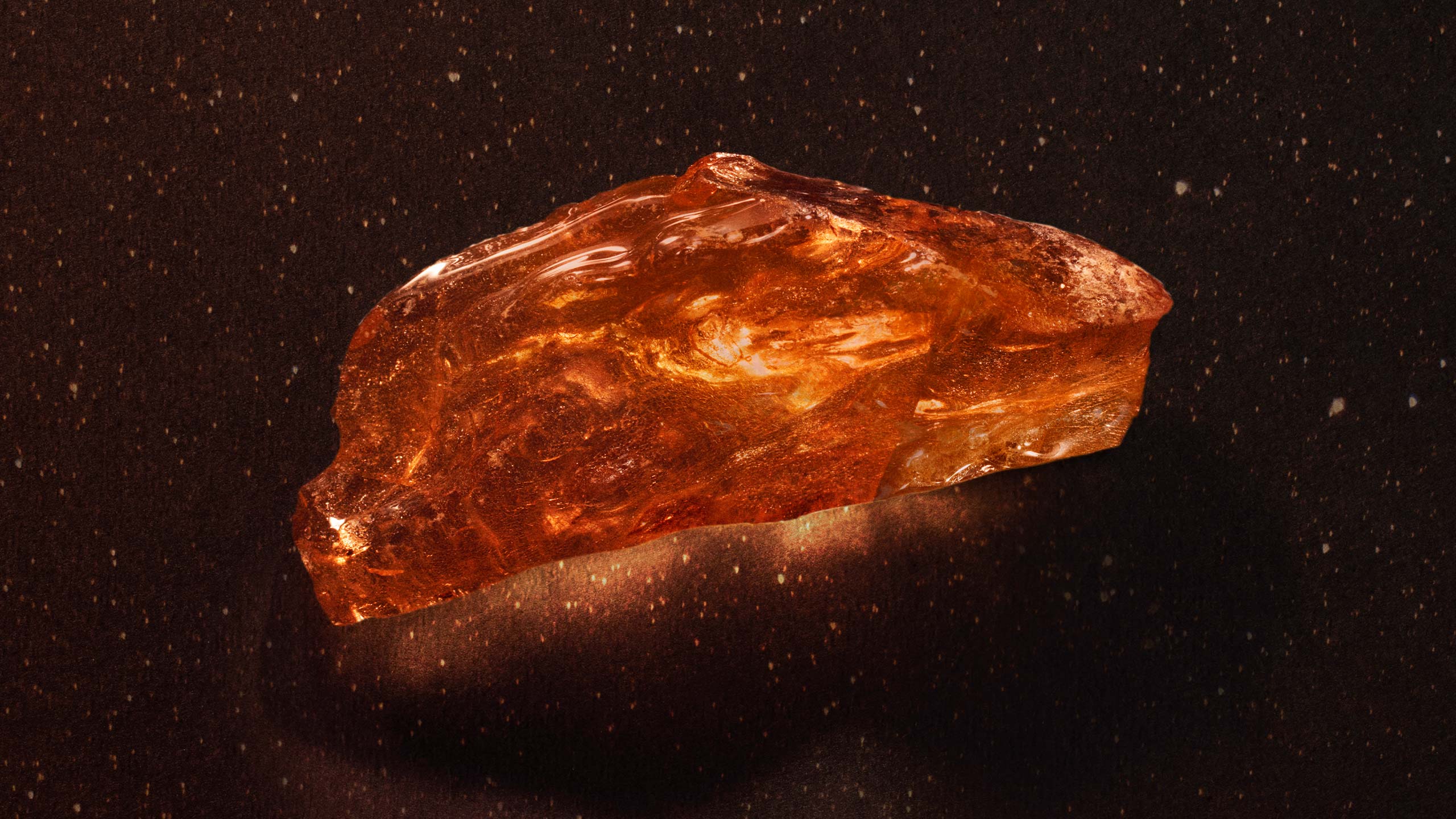 An amber placed in dark ambient background