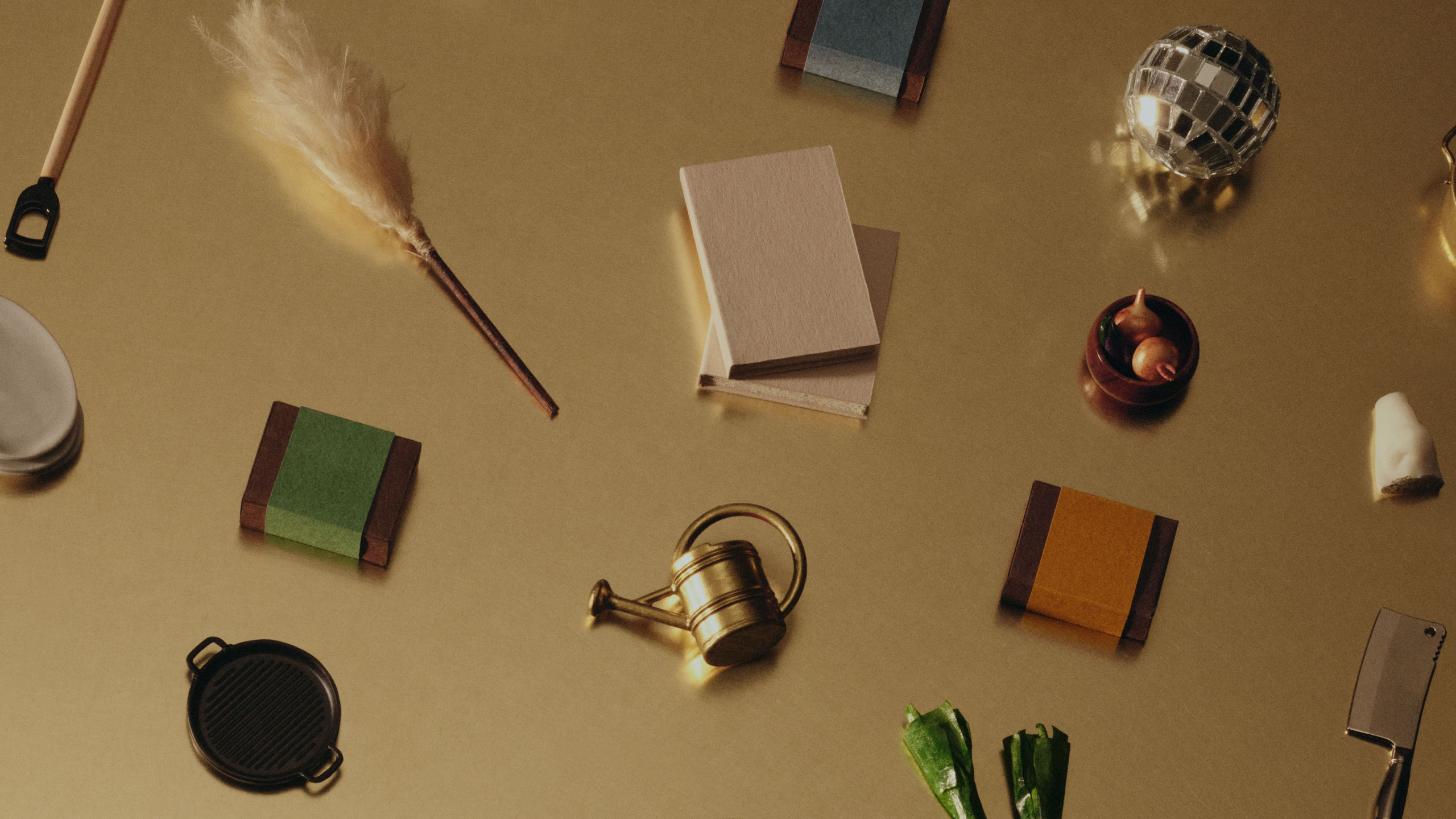 Aesop festive gift kits with miniature brass furniture.