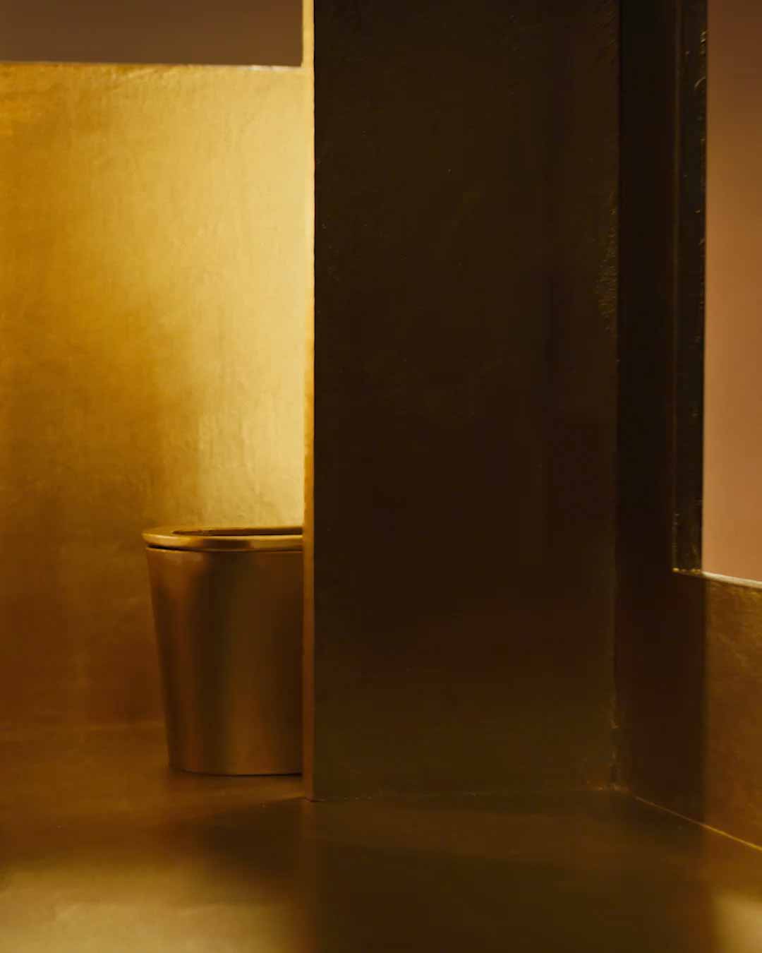 Golden coloured toilet with golden walls